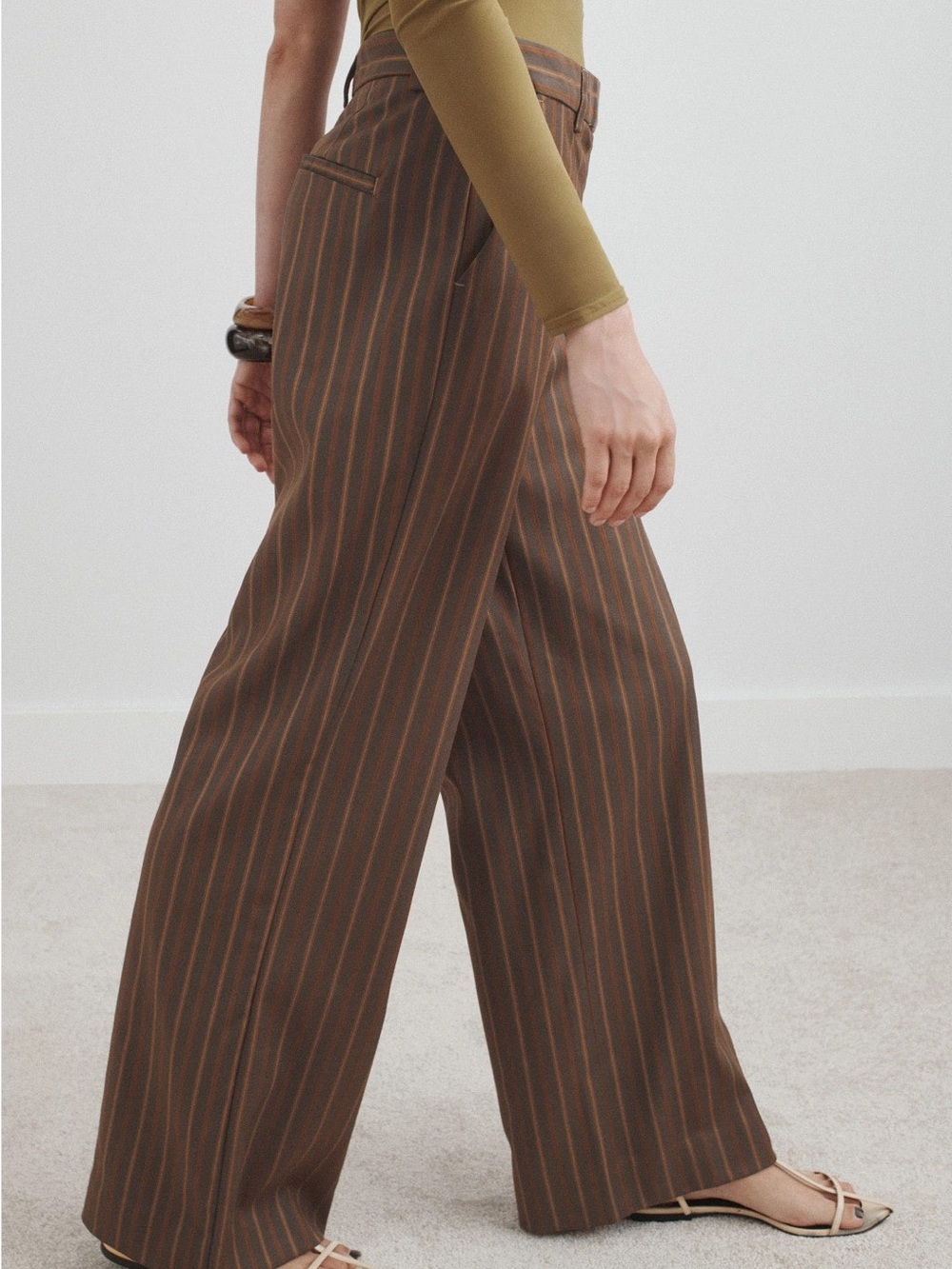 Reformation Carter Brown Pinstripe Wide Leg Pants - Picture 4 of 8